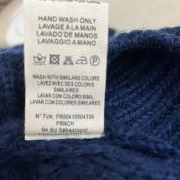 FRNCH Paris Blue Chunky Open Cable Knit Turtleneck Sweater - NEW - Size M/L - Picture 7 of 7